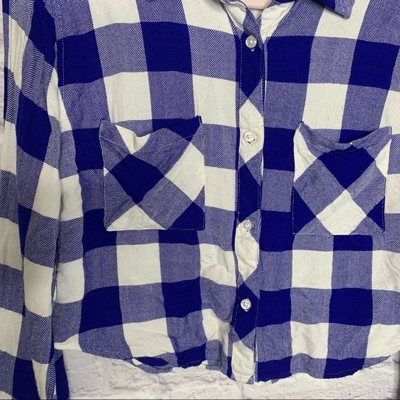 Rails Rian Blue And White Buffalo Plaid Cropped Button Down Top - Picture 6 of 11
